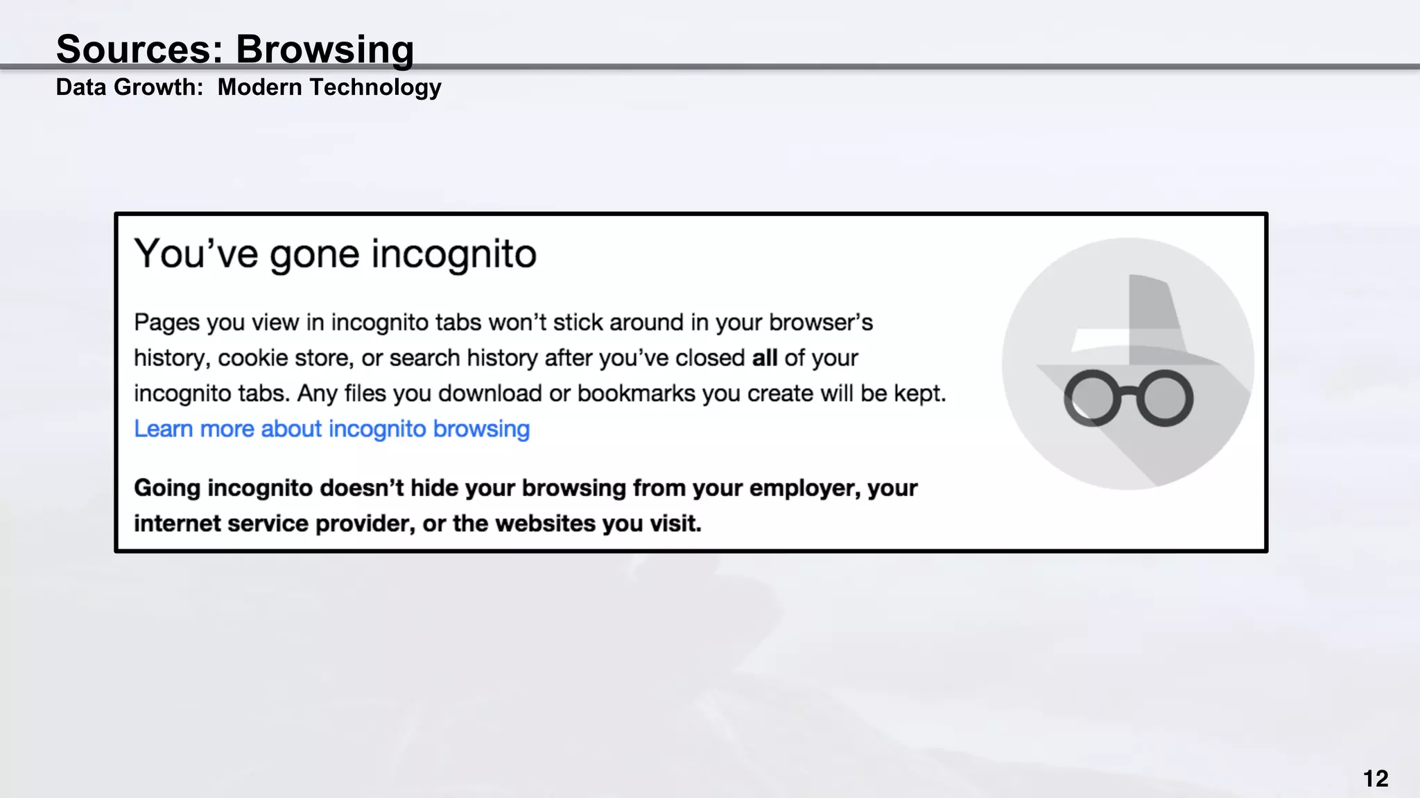Sources: Browsing
Data Growth: Modern Technology
12
 
