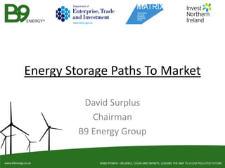 Energy Storage Paths To Market
David Surplus
Chairman
B9 Energy Group

 