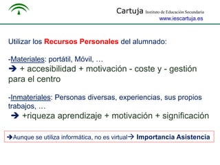 Cartuja Instituto de Educación Secundaria
www.iescartuja.es
Utilizar los Recursos Personales del alumnado:
-Materiales: po...