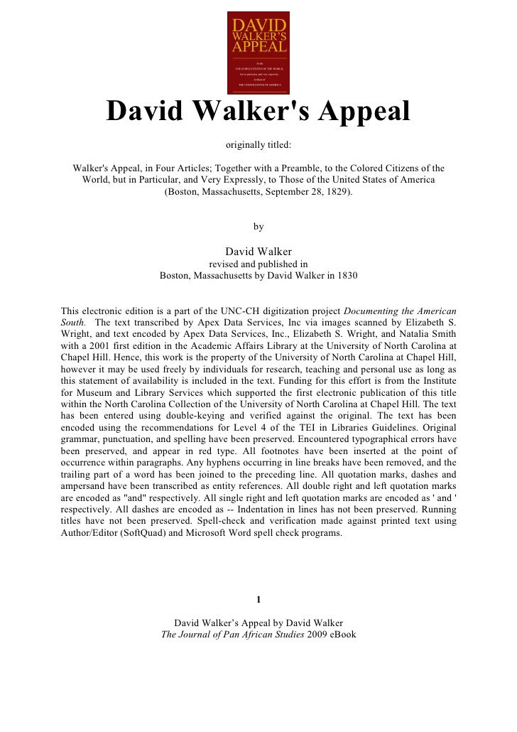 David Walker's Appeal, 1829