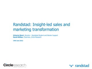 Randstad: Insight-led sales and
marketing transformation
Victoria Short, Director – Randstad Student and Worker Support
David Willan, Chairman, Circle Research

14th June 2012
 