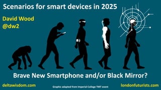 David Wood
@dw2
londonfuturists.com
Scenarios for smart devices in 2025
Brave New Smartphone and/or Black Mirror?
deltawisdom.com Graphic adapted from Imperial College TMT event
 