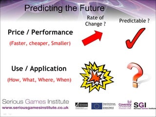 Predicting the Future
                              Rate of
                                        Predictable ?
                             Change ?
Price / Performance
(Faster, cheaper, Smaller)



 Use / Application
(How, What, Where, When)
 