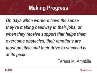 Making Progress <ul><li>On days when workers have the sense </li></ul><ul><li>they’re making headway in their jobs, or </l...