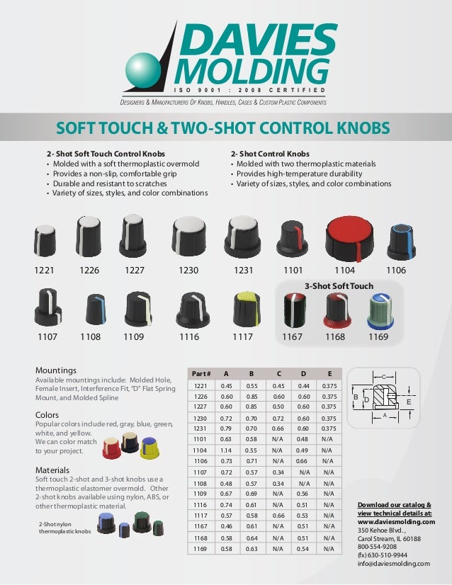 Davies Molding Soft Touch 2 Shot Control Knob Information Sheet