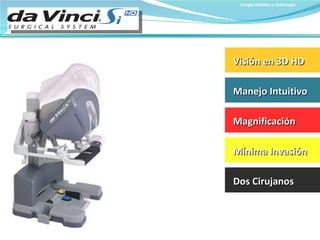 Cirugía Robótica y Telecirugía Visión en 3D HD Manejo Intuitivo Magnificación Mínima Invasión Dos Cirujanos 