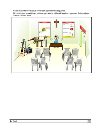 A Sala de Conferências deve contar com os elementos seguintes.
São muito úteis os exibidores onde se coloca tanto o Mapa Panorâmico como os Sintetizadores
Gráficos de cada tema.

Da Vinci

11

 