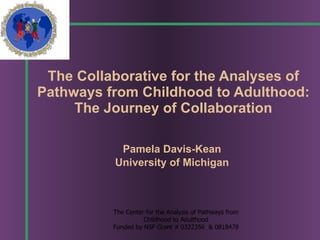 The Collaborative for the Analyses of Pathways from Childhood to Adulthood: The Journey of Collaboration Pamela Davis-Kean University of Michigan The Center for the Analysis of Pathways from Childhood to Adulthood Funded by NSF Grant # 0322356  & 0818478 