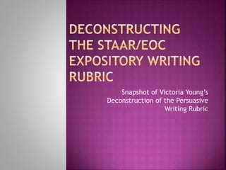 Snapshot of Victoria Young’s
Deconstruction of the Persuasive
Writing Rubric
 