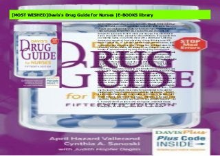 SAFETY FIRST! Davis's Drug Guide for Nurses(R), Fifteenth Edition delivers all of the information you need to administer medications safely across the lifespan--well-organized monographs for hundreds of generic and thousands of trade-name drugs. BONUS!FREE DIGITAL ACCESS www.DrugGuide.com Redeem the access code inside to unlock your one-year, free subscription to Davis's Drug Guide Online, powered by Unbound Medicine. It's accessible from your desktop, laptop, or any mobile device with a web browser 5,000-drug database and appendices Cross-referencing of drugs FDA drug news LIFE-SAVING GUIDANCE ... AT A GLANCE Red tab for high alert medications, plus in-depth high alert and patient safety coverage Red, capitalized letters for life-threatening side effects NEW! REP heading for use of drugs in males and females of reproductive age Drug-drug, drug-food, drug-natural product interactions Pedi, Geri, OB, and Lactation cautions IV administration subheads REMS (Risk Evaluation and Mitigation Strategies) icon Pharmacogenomic content and icon Canadian-specific content Much more! LEARNING, CARE-PLANNING, AND PATIENT EDUCATION TOOLS Online at DavisPlus (Redeem the Plus Code on the inside front cover of a new, printed text to access your DavisPlus resources.) Audio library for 1,200+ drug names Three tutorials, each with a self-test Calculators for body mass index (BMI), metric conversions, IV drip rates, dosage/kg, and Fahrenheit/Celsius Interactive case studies, brief, real-life scenarios that are followed by a series of question Med-Deck-style cards Video clips illustrating the safe administration of medications Animations demonstrating the administration and absorption of oral drugs Schematic brain illustrations depicting the impact of certain DSM disorders and the effect of psychotropic medications on patientsReviews for Davis's Drug Guide for Nurses, 14th Edition "I'm a BSN student, and this book has been an excellent resource. When my instructors ask me
questions about medications, I know I will be able to answer any questions they have with this book... This was the book my toughest clinical instructor recommended to me, and my classmates who have other drug manuals wish they had this one." - Honor F., Nursing Student"As a student nurse, I spend more time with this book than I do with my family. Easy to read, good layout, informative, to the point. It was required by my program and I have found it to be a wonderful resource." - Jen S., Nursing Student"I am able to write nursing plans, understand disease process, and proper administration of drugs all because of this one book." - Kia S."Simply put, the best drug guide out there." - Amazon Reviewer
[MOST WISHED]Davis's Drug Guide for Nurses |E-BOOKS library
SAFETY FIRST! Davis's Drug Guide for Nurses(R), Fifteenth Edition delivers all
of the information you need to administer medications safely across the
lifespan--well-organized monographs for hundreds of generic and thousands of
trade-name drugs. BONUS!FREE DIGITAL ACCESS www.DrugGuide.com
Redeem the access code inside to unlock your one-year, free subscription to
Davis's Drug Guide Online, powered by Unbound Medicine. It's accessible from
your desktop, laptop, or any mobile device with a web browser 5,000-drug
database and appendices Cross-referencing of drugs FDA drug news LIFE-
SAVING GUIDANCE ... AT A GLANCE Red tab for high alert medications, plus
in-depth high alert and patient safety coverage Red, capitalized letters for life-
threatening side effects NEW! REP heading for use of drugs in males and
females of reproductive age Drug-drug, drug-food, drug-natural product
interactions Pedi, Geri, OB, and Lactation cautions IV administration subheads
REMS (Risk Evaluation and Mitigation Strategies) icon Pharmacogenomic
content and icon Canadian-specific content Much more! LEARNING, CARE-
PLANNING, AND PATIENT EDUCATION TOOLS Online at DavisPlus (Redeem the
Plus Code on the inside front cover of a new, printed text to access your
DavisPlus resources.) Audio library for 1,200+ drug names Three tutorials,
each with a self-test Calculators for body mass index (BMI), metric
conversions, IV drip rates, dosage/kg, and Fahrenheit/Celsius Interactive case
studies, brief, real-life scenarios that are followed by a series of question Med-
Deck-style cards Video clips illustrating the safe administration of medications
Animations demonstrating the administration and absorption of oral drugs
Schematic brain illustrations depicting the impact of certain DSM disorders and
the effect of psychotropic medications on patientsReviews for Davis's Drug
Guide for Nurses, 14th Edition "I'm a BSN student, and this book has been an
excellent resource. When my instructors ask me questions about medications, I
know I will be able to answer any questions they have with this book... This
was the book my toughest clinical instructor recommended to me, and my
classmates who have other drug manuals wish they had this one." - Honor F.,
Nursing Student"As a student nurse, I spend more time with this book than I
do with my family. Easy to read, good layout, informative, to the point. It was
required by my program and I have found it to be a wonderful resource." - Jen
S., Nursing Student"I am able to write nursing plans, understand disease
process, and proper administration of drugs all because of this one book." - Kia
S."Simply put, the best drug guide out there." - Amazon Reviewer
 