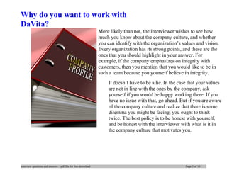 Da vita interview questions and answers
