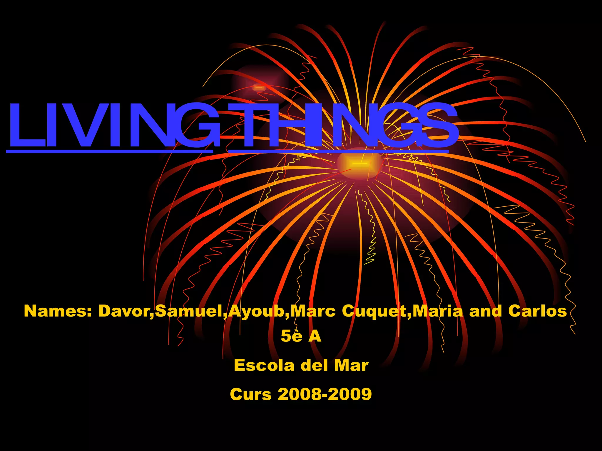 LIVING   THINGS   Names: Davor,Samuel,Ayoub,Marc Cuquet,Maria and Carlos  5è A Escola del Mar Curs 2008-2009 