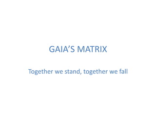 GAIA’S MATRIX 
Together we stand, together we fall 
 