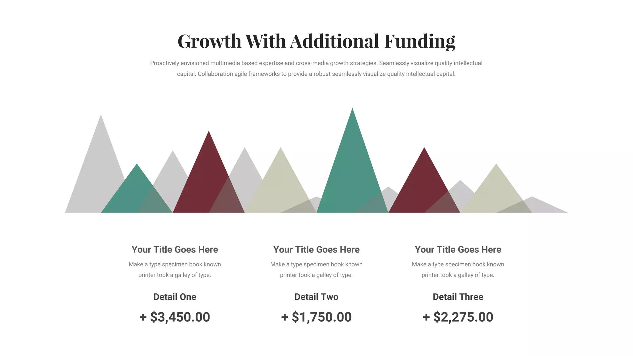 Your Title Goes Here
Make a type specimen book known
printer took a galley of type.
Your Title Goes Here
Make a type specimen book known
printer took a galley of type.
Your Title Goes Here
Make a type specimen book known
printer took a galley of type.
Detail One
+ $3,450.00
Detail Two
+ $1,750.00
Detail Three
+ $2,275.00
Proactively envisioned multimedia based expertise and cross-media growth strategies. Seamlessly visualize quality intellectual
capital. Collaboration agile frameworks to provide a robust seamlessly visualize quality intellectual capital.
 