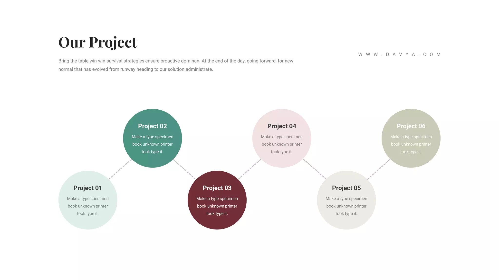Bring the table win-win survival strategies ensure proactive dominan. At the end of the day, going forward, for new
normal that has evolved from runway heading to our solution administrate.
W W W . D A V Y A . C O M
Project 01
Make a type specimen
book unknown printer
took type it.
Project 03
Make a type specimen
book unknown printer
took type it.
Project 05
Make a type specimen
book unknown printer
took type it.
Project 02
Make a type specimen
book unknown printer
took type it.
Project 04
Make a type specimen
book unknown printer
took type it.
Project 06
Make a type specimen
book unknown printer
took type it.
 