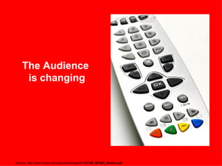 The Audience
is changing
Source: http://www.iirusa.com/upload/wysiwyg/M1805/IIR_M1805_Seaton.pdf
 