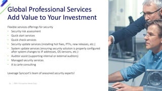 Flexible services offerings for security
• Security risk assessment
• Quick start services
• Quick check services
• Security update services (installing hot fixes, PTFs, new releases, etc.)
• System update services (ensuring security solution is properly configured
after system changes to IP addresses, OS versions, etc.)
• Auditor assist (supporting internal or external auditors)
• Managed security services
• A la carte consulting
Leverage Syncsort’s team of seasoned security experts!
Global Professional Services
Add Value to Your Investment
41 | IBM I Encryption Made Easy
 