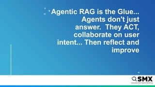 Agentic RAG is the Glue...
Agents don't just
answer. They ACT,
collaborate on user
intent... Then reflect and
improve
 