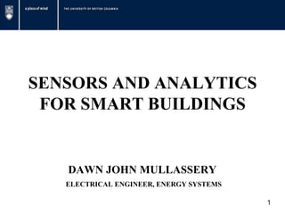 SENSORS AND ANALYTICS
FOR SMART BUILDINGS
DAWN JOHN MULLASSERY
ELECTRICAL ENGINEER, ENERGY SYSTEMS
1
 