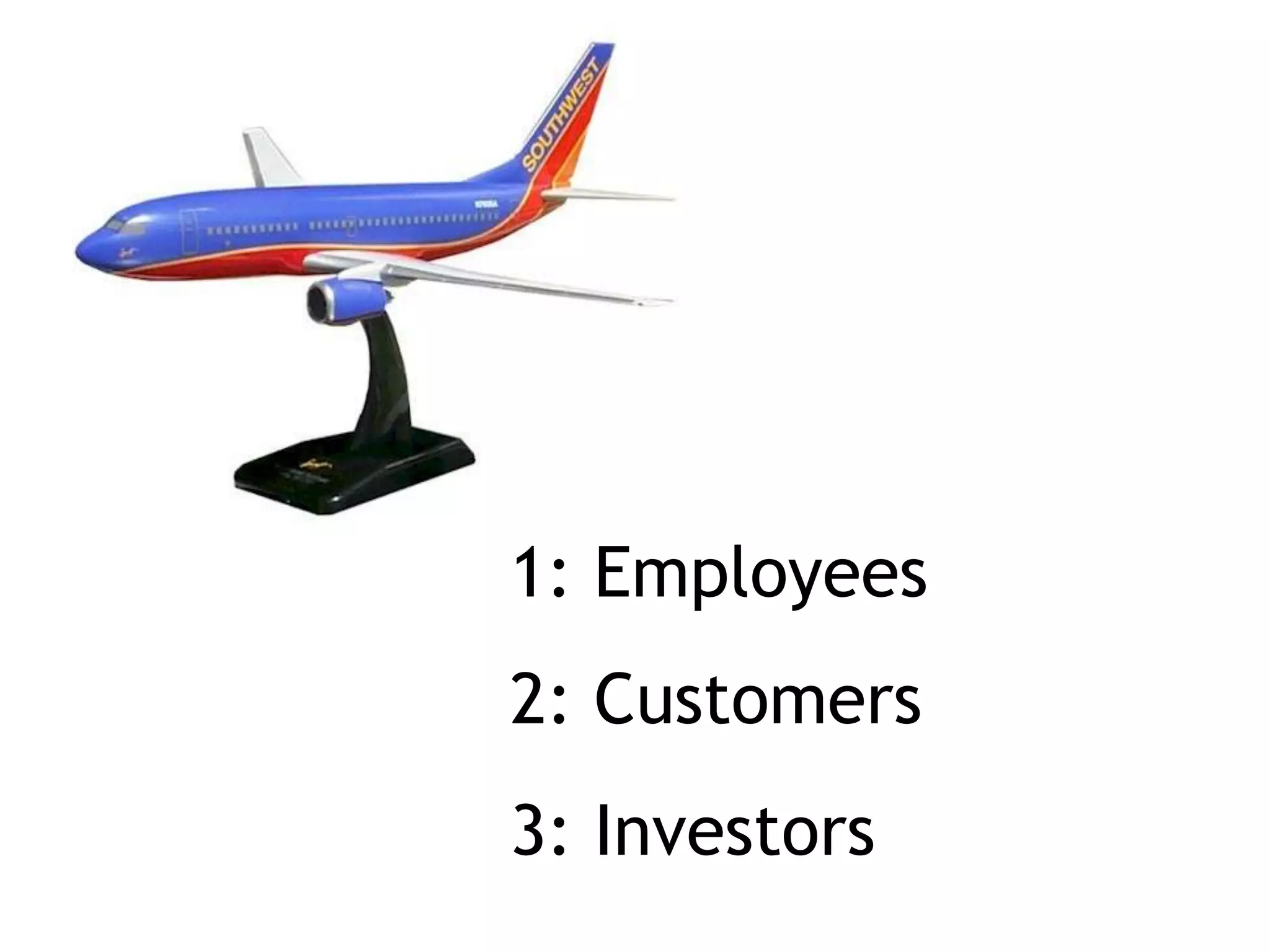 1: Employees
2: Customers
3: Investors
 