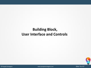 Slide 16 of 49© People Strategists www.peoplestrategists.com Slide 16 of 57© People Strategists www.peoplestrategists.com
Building Block,
User Interface and Controls
 