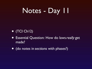 Notes - Day 11 (TCI Ch12) Essential Question: How do laws  really  get made? (do notes in sections with phases?) 