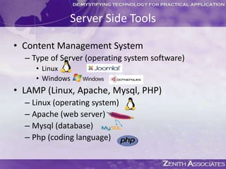 Web Developer toolkitText EditorsImage Editors – galleriesWeb based online tools: http://www.pixlr.com/editor/Web BrowsersWeb Content managersPage compilers, i.e. Dreamweaver, Expression WebAudio/Video editors/converters, i.e.flash/movie maker/premier/camtasiaFTP Program, i.e. filezillaOptional Toolsecommerce, photo gallery, blog/bulletin board, wiki, pdf