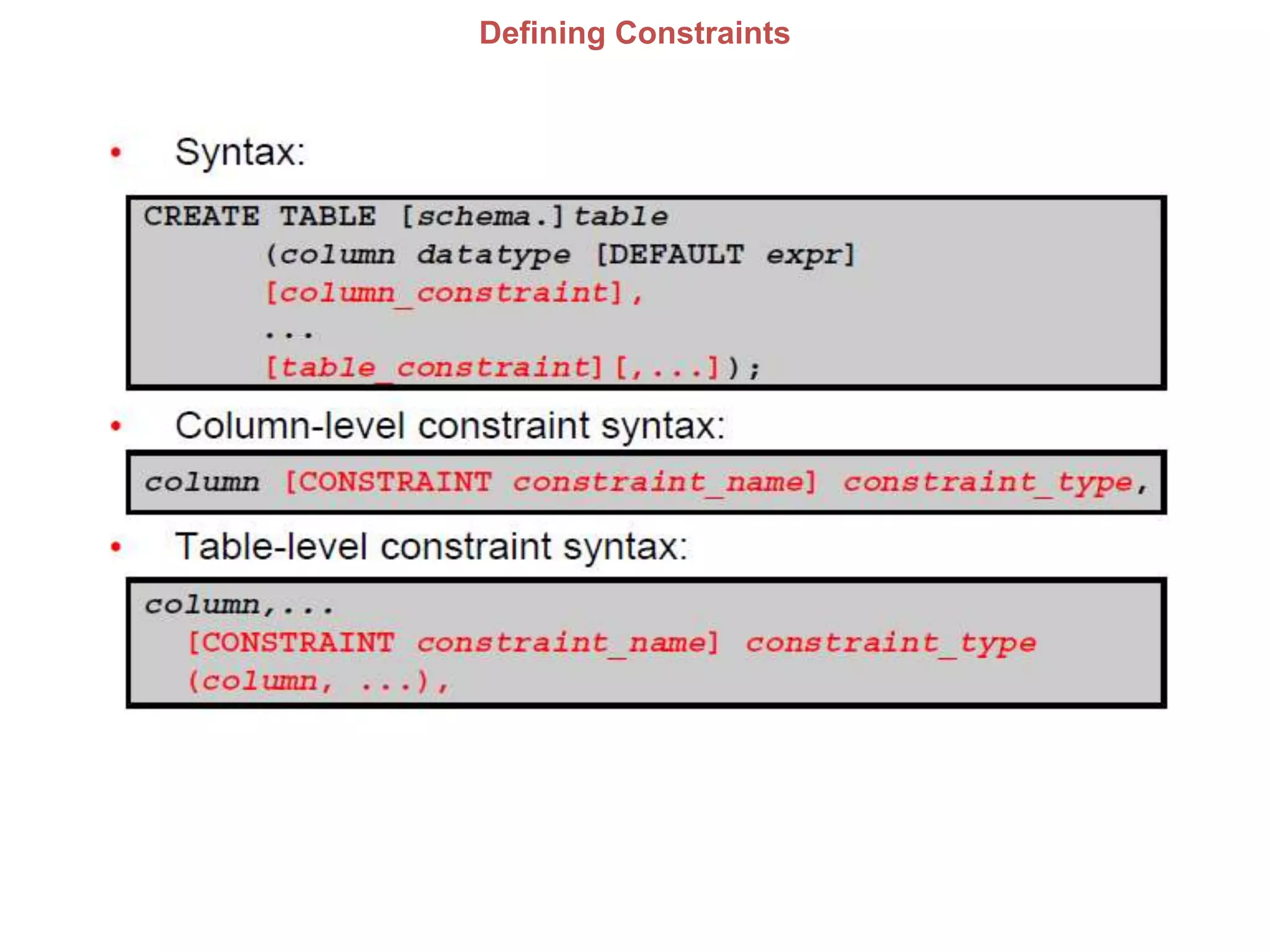 Defining Constraints
 