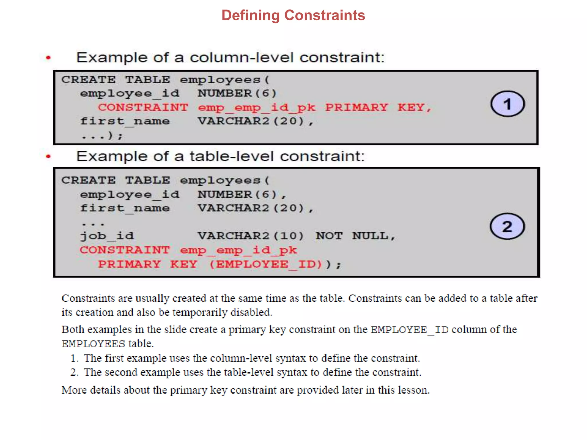 Defining Constraints
 