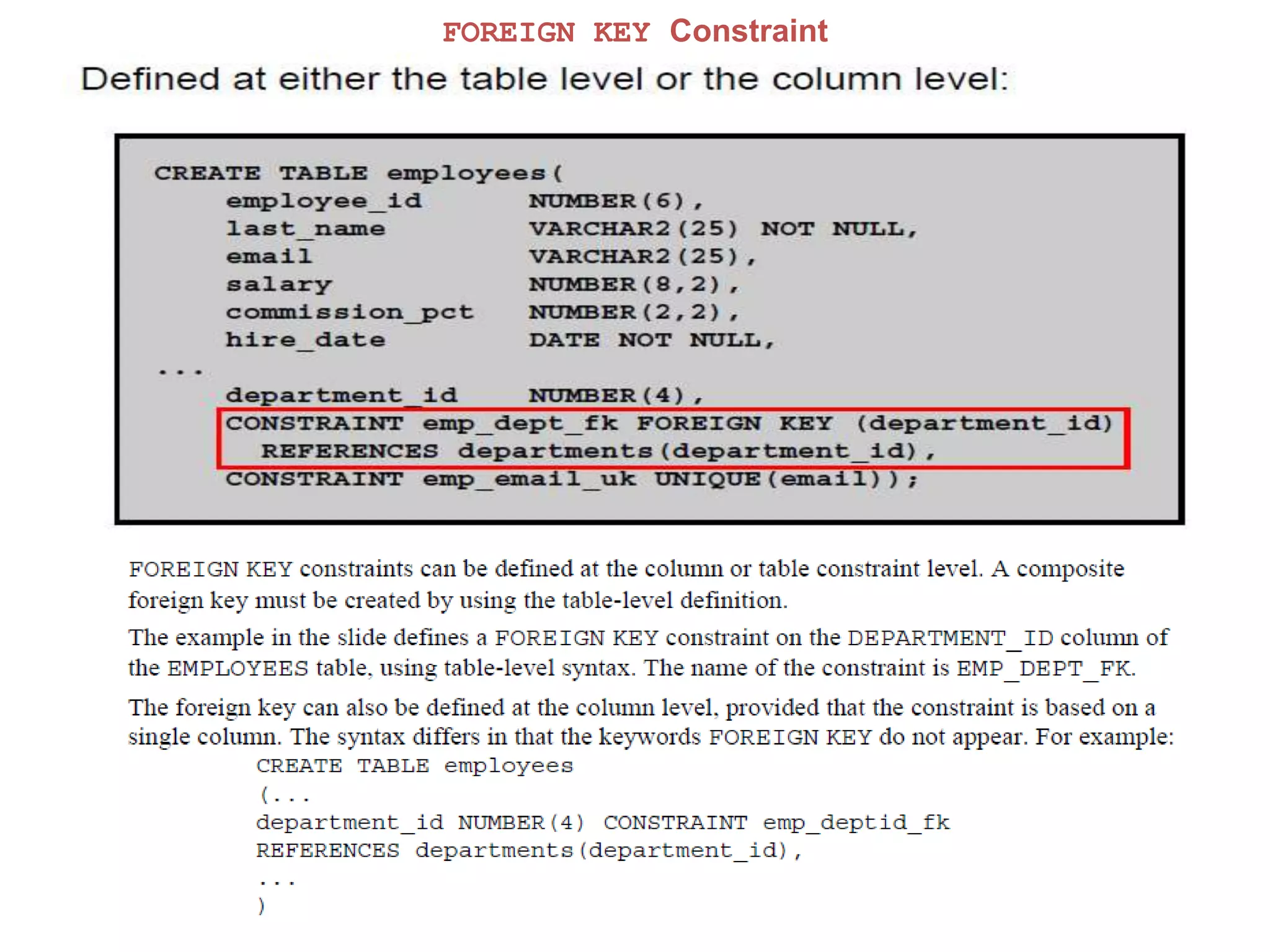 FOREIGN KEY Constraint
 