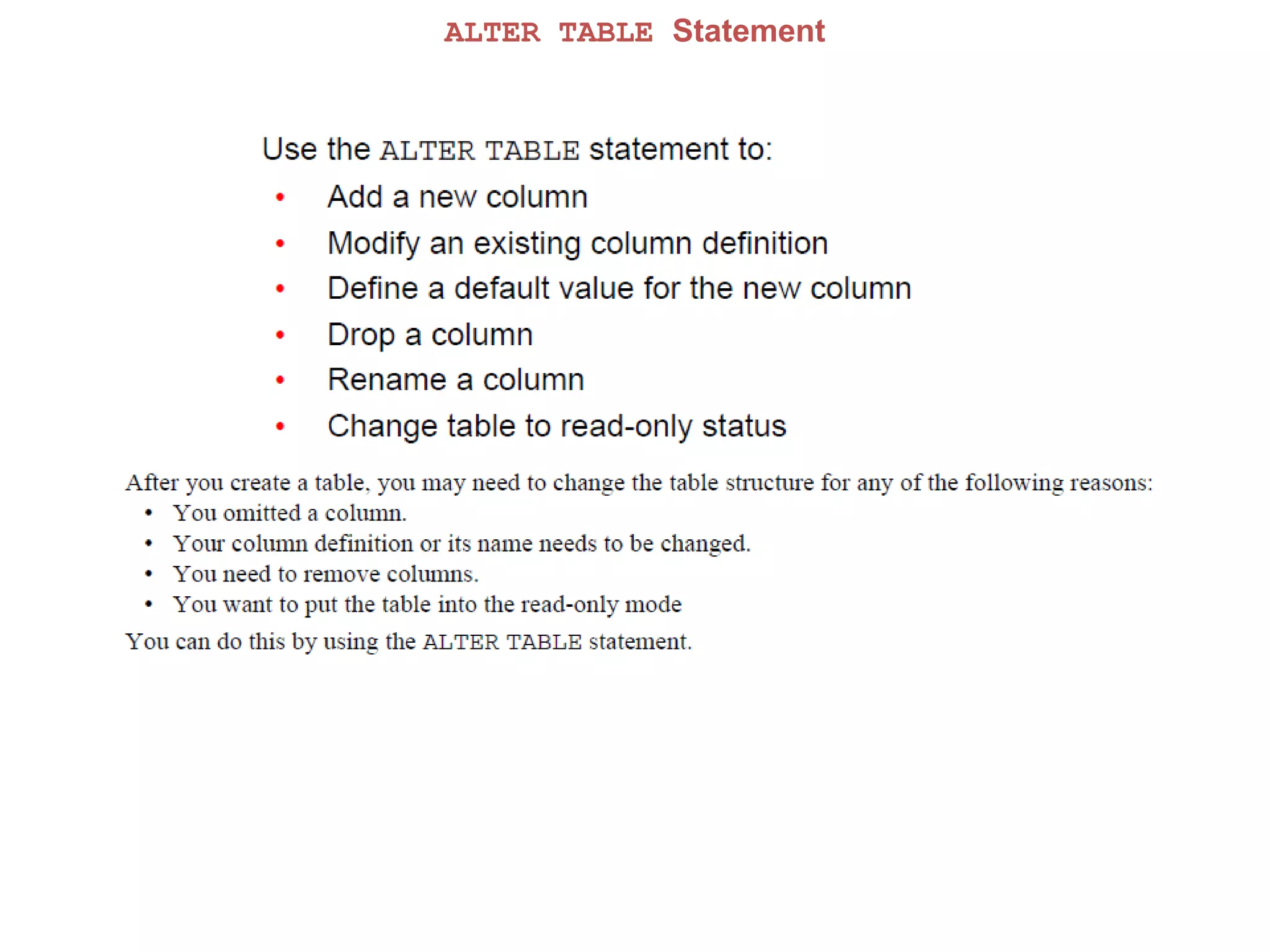 ALTER TABLE Statement
 