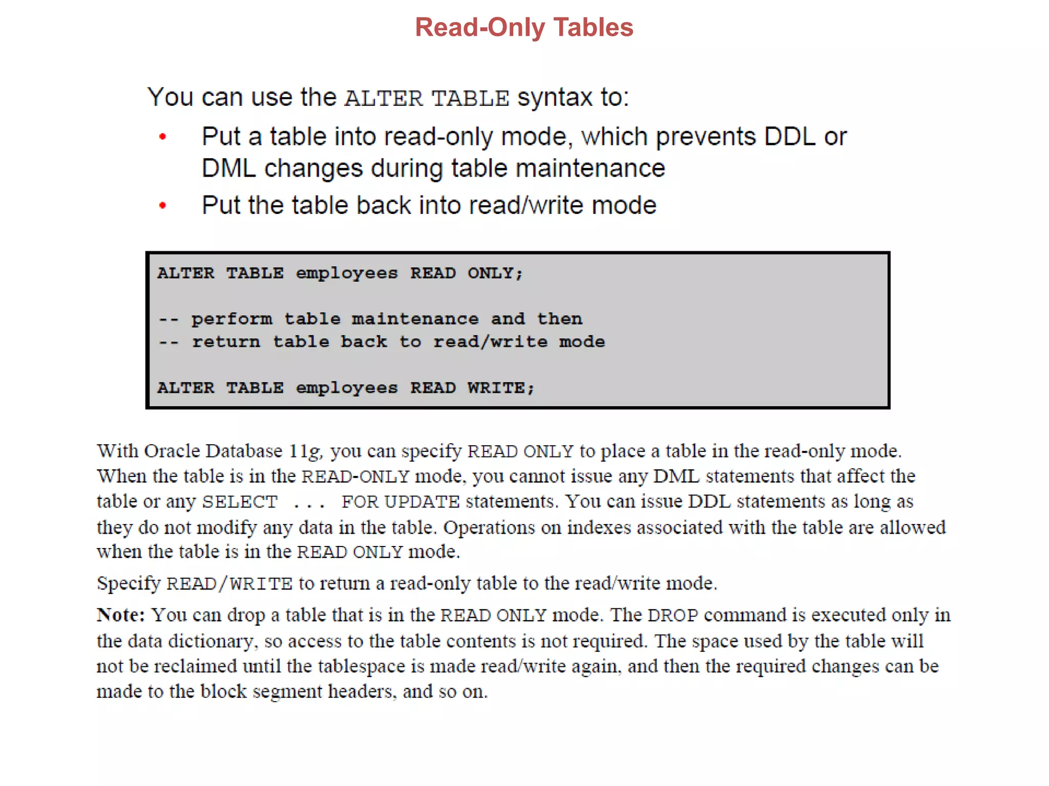 Read-Only Tables
 