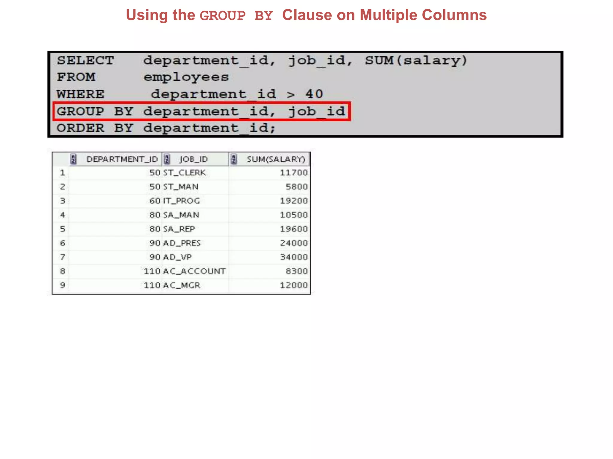 Using the GROUP BY Clause on Multiple Columns
 