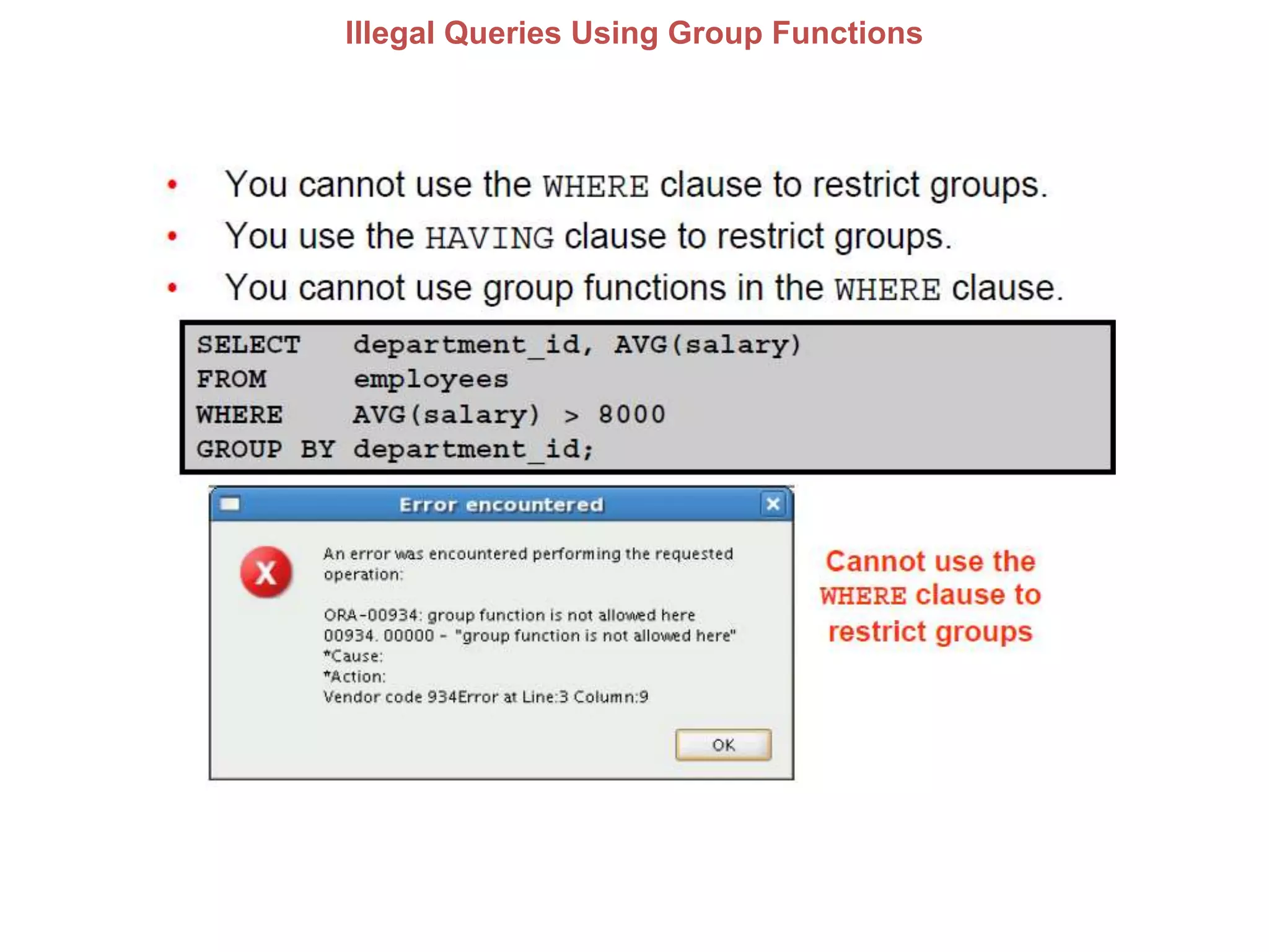Illegal Queries Using Group Functions
 