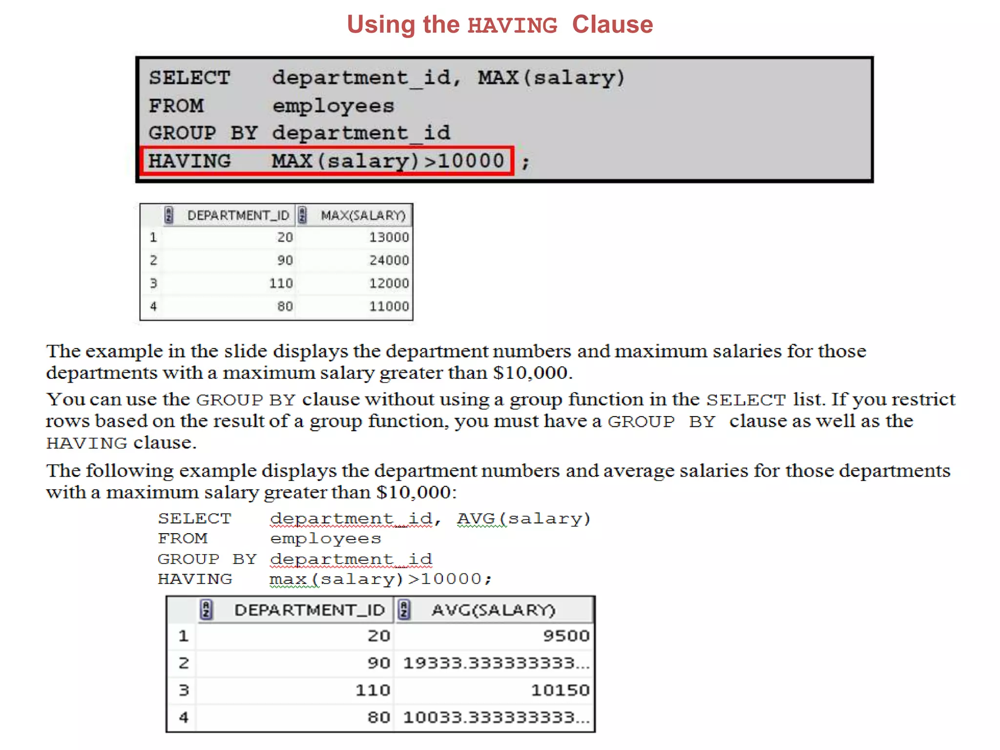 Using the HAVING Clause
 