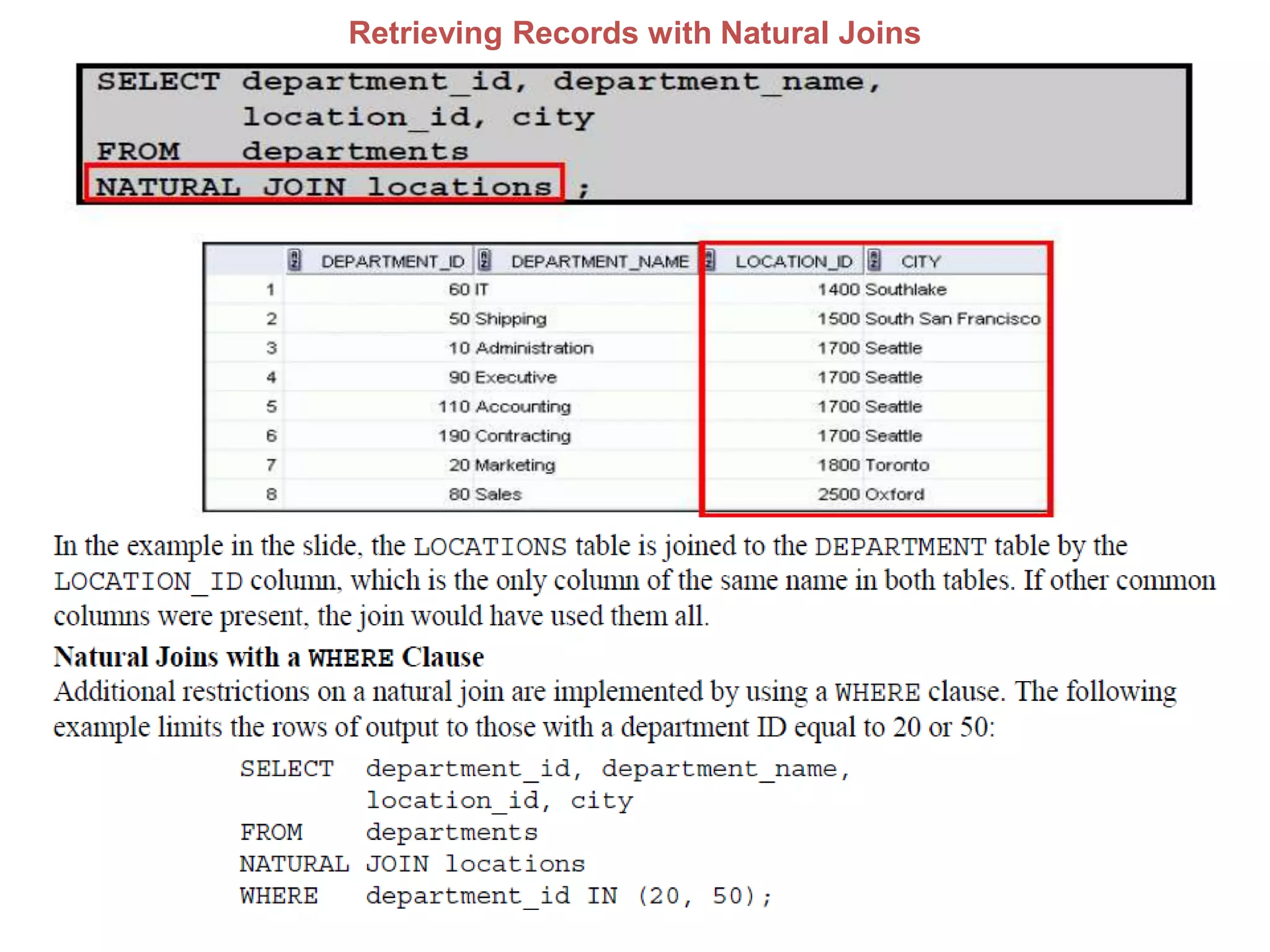 Retrieving Records with Natural Joins
 