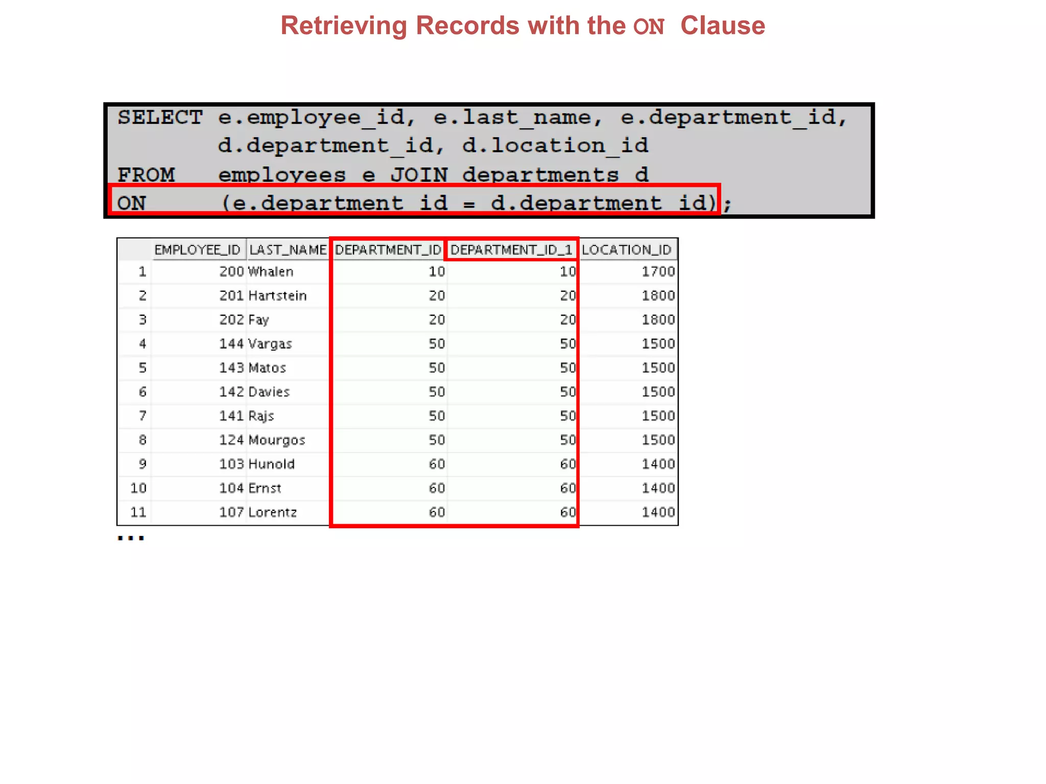 Retrieving Records with the ON Clause
 