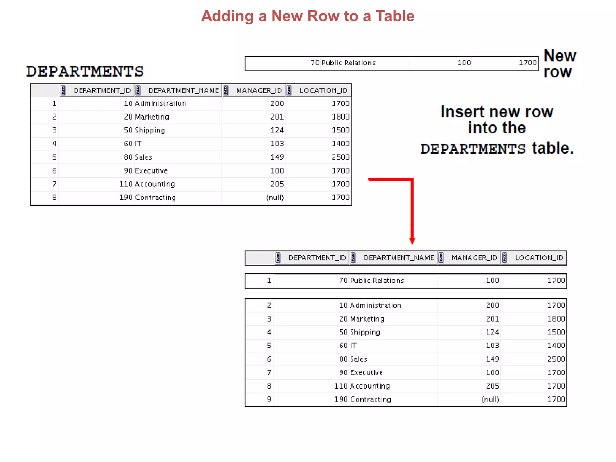 Adding a New Row to a Table
 