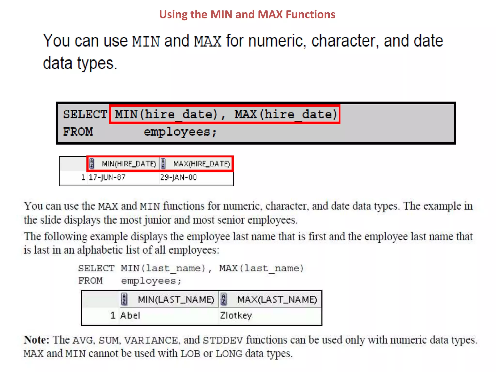 Using the MIN and MAX Functions
 