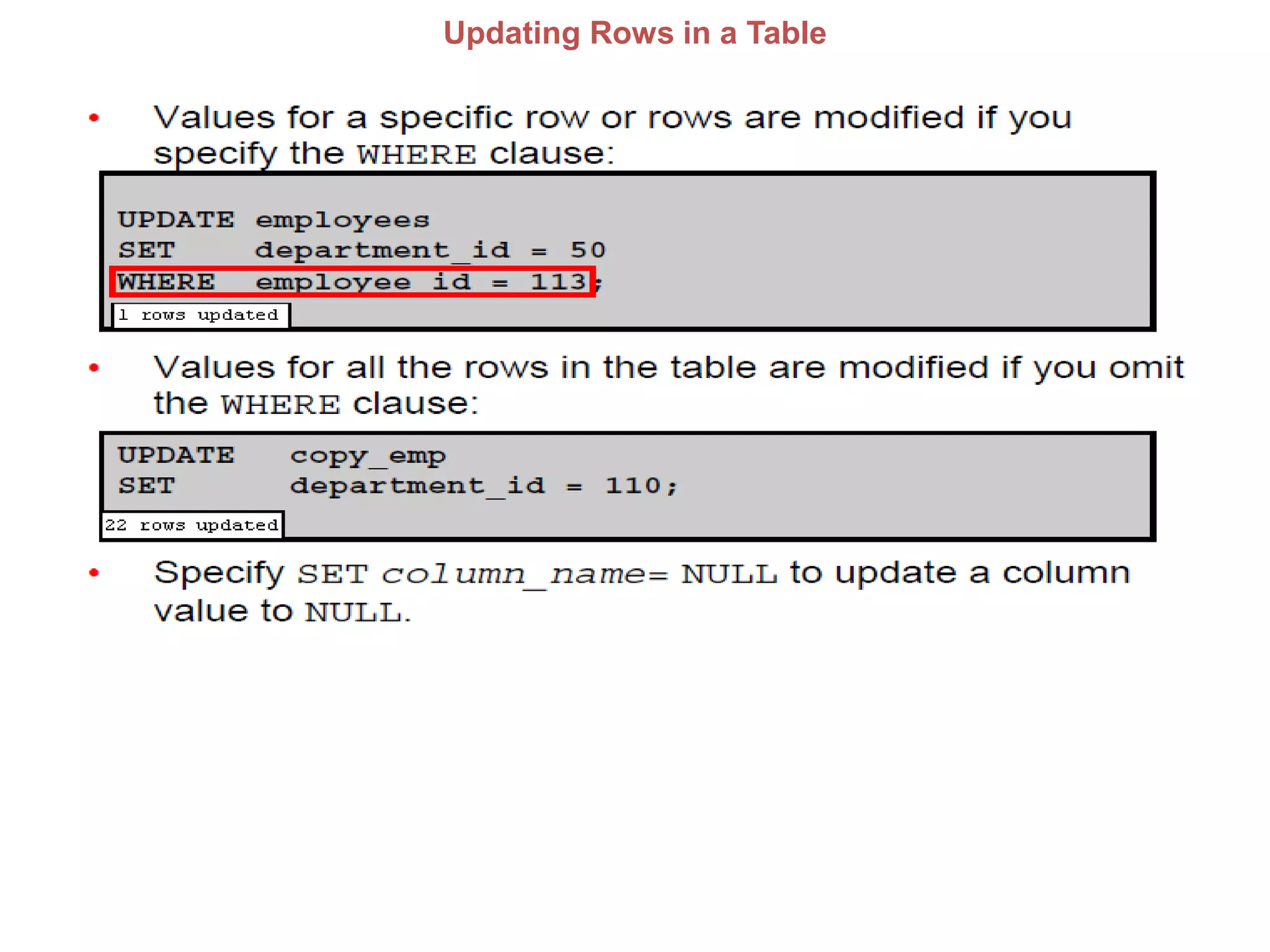 Updating Rows in a Table
 