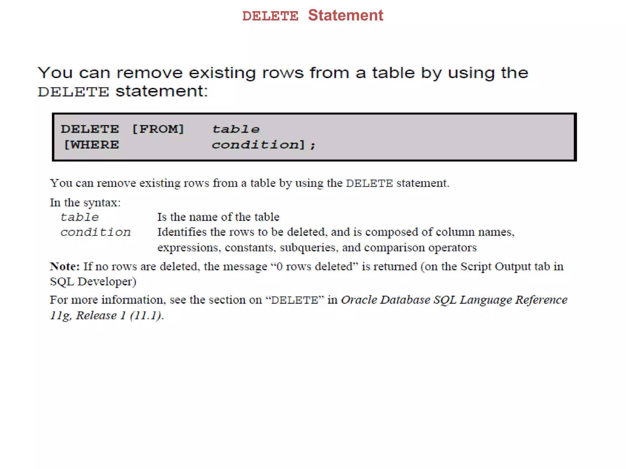 DELETE Statement
 