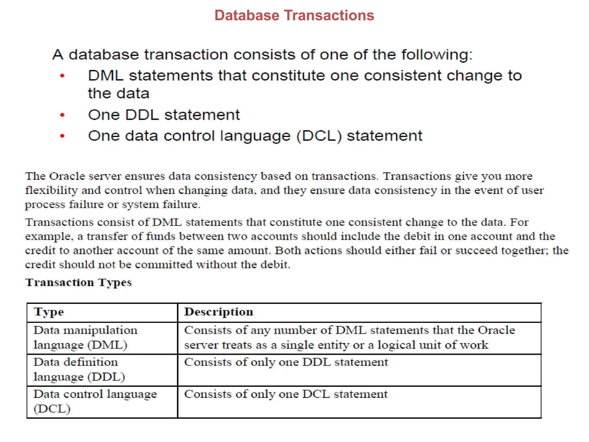 Database Transactions
 