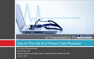 For Endo Pharmaceuticals David Voran, MD Medical Director, Innovation Clinic of Heartland Clinic, Platte City, MO July 19, 2011 Day-In-The-Life of a Primary Care Physician A Presentation For 