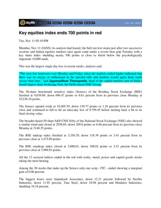 Day Life Nov 11, 2008 Key Equities Index Ends 700 Points In Red