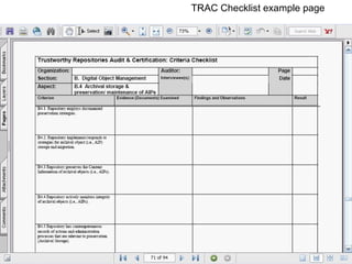 TRAC Checklist example page 