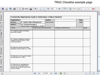 TRAC Checklist example page 