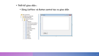• Thiết kế giao diện :
• Dùng ListView và Button control tạo ra giao diện
13
 