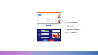 W I N F O R M S
& A D O . N E T
• Data Grid view
• Data Table
• SQL Data Adaptor
• SQL Command
2
 