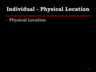 Individual - Physical Location
• Physical Location
41
 
