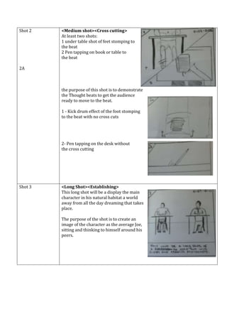 Shot 2   <Medium shot><Cross cutting>
         At least two shots:
         1 under table shot of feet stomping to
       ...